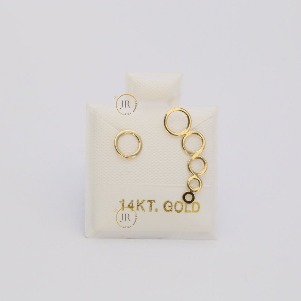 Asymmetrical Circle Earrings in Solid 14K Gold • Modern Drop Design.